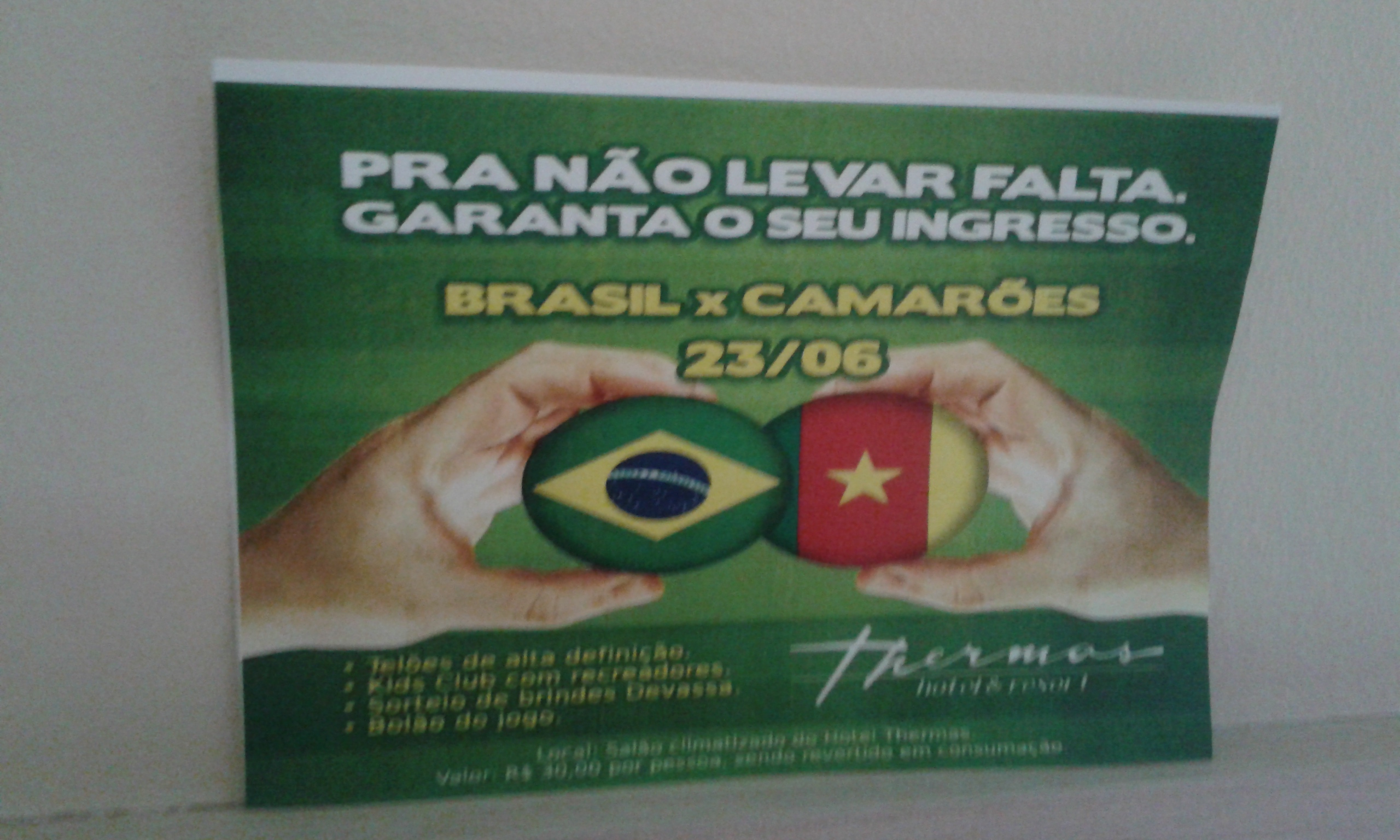 Le ticket nécessaire pour regarder le match de foot Brésil - Cameroun au hôtel Thermas Mossoró. (Crédit photo: Fabio Santana).